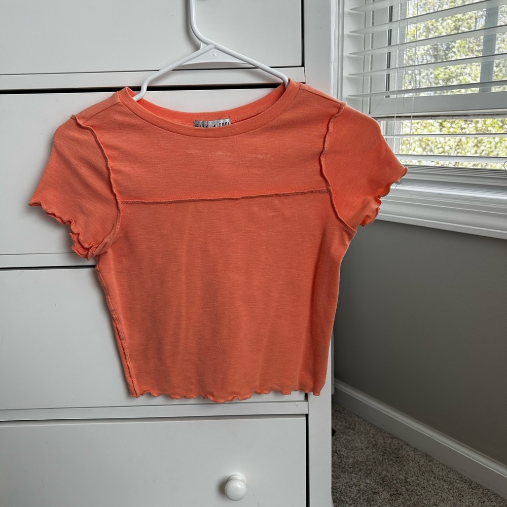 Orange Ruffled Hem Women's Top